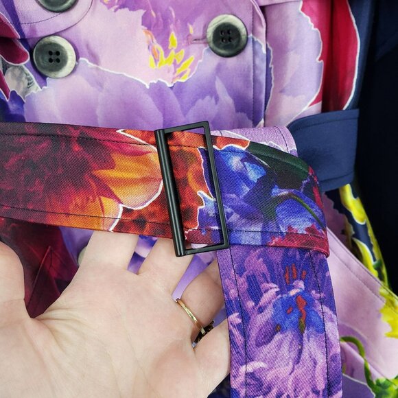 Jason Wu Purple Floral Print Silk Trench Coat Maximalist Art to Wear Eclectic - Picture 11 of 16
